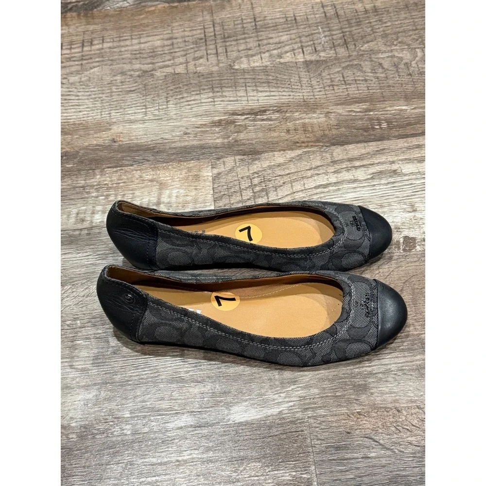 Coach Signature Jacquard Ballet Flats Black Charcoal Leather Trim Size 7